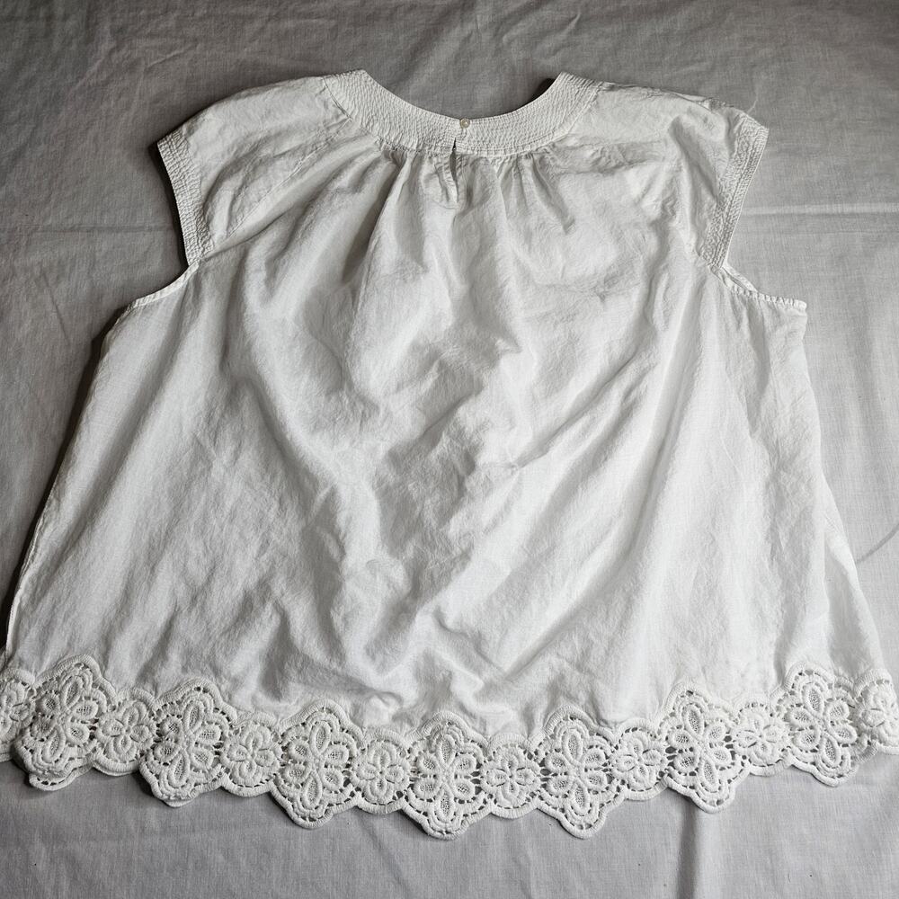 Madewell White Lace Hem Blouse Women's Size Xl Cap Sleeves Dainty Cottage Praire - Picture 9 of 9